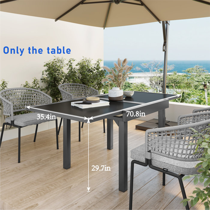 Arlmont & Co. Extendable Glass Outdoor Dining Table & Reviews Wayfair